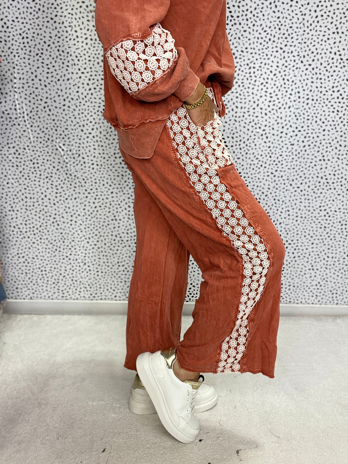 Mineral Wash Floral Daisy Trim Pants In 6 Colors