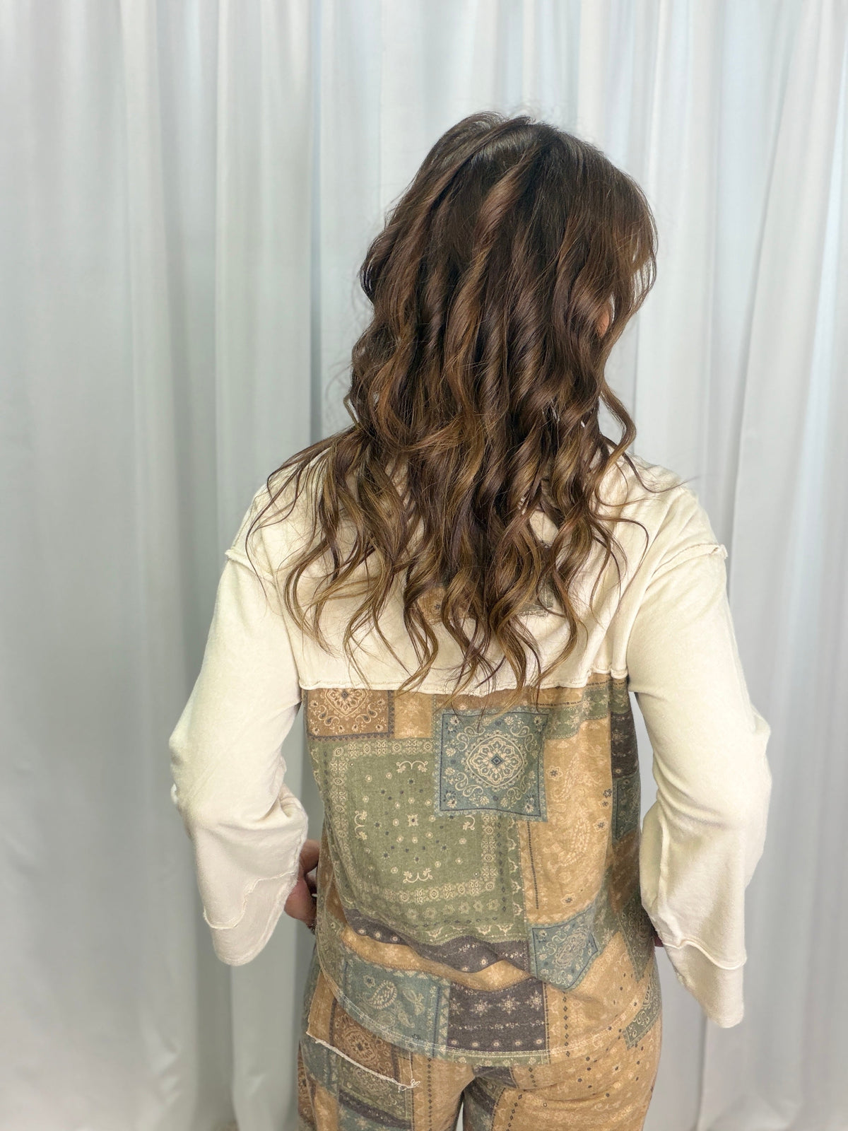 Delicate Days Boho Bandana Patch Top In Natural *Final Sale*