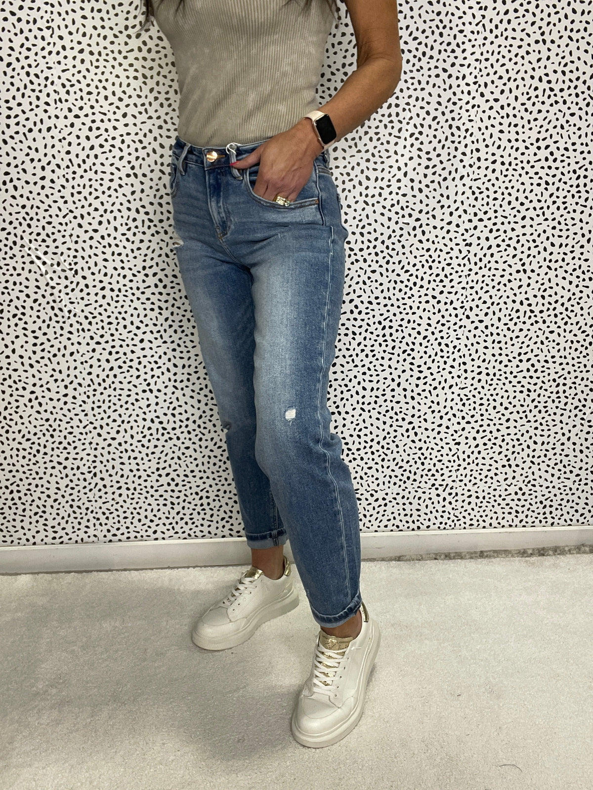 Risen Kaleigh High Rise Ankle Boyfriend Distressed Jeans 013 In Medium
