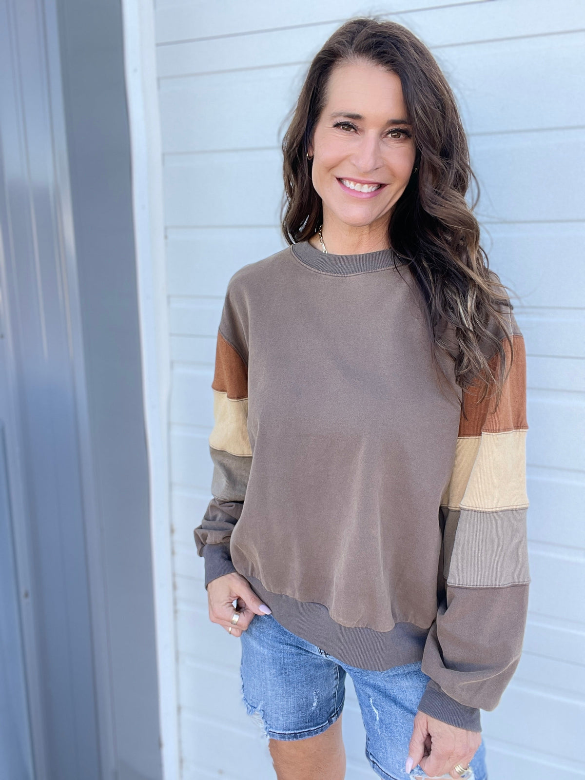 Crash Course Color Block Knit Pullover In 2 Colors: Mauve, Grey *Final Sale*
