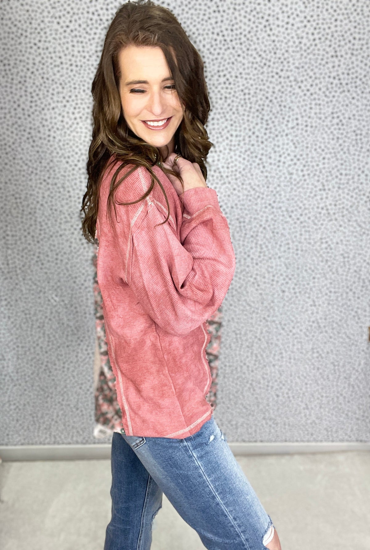 POL Break It Down Thermal Long Sleeve Top In Burgundy *Final Sale*