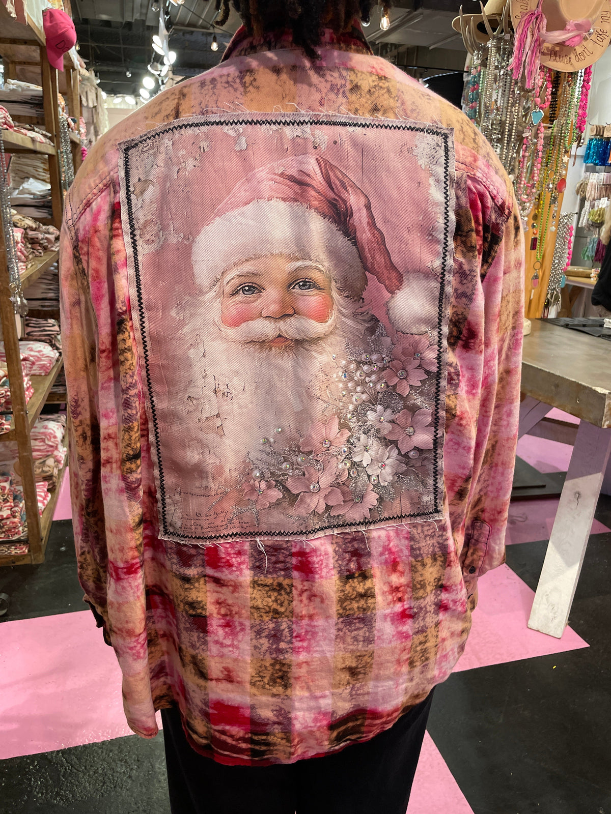 Vintage Flannel With Santa Bling