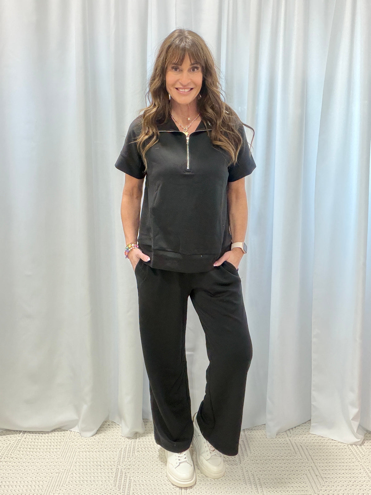 Catalina Front Zip Two Piece Set In Black