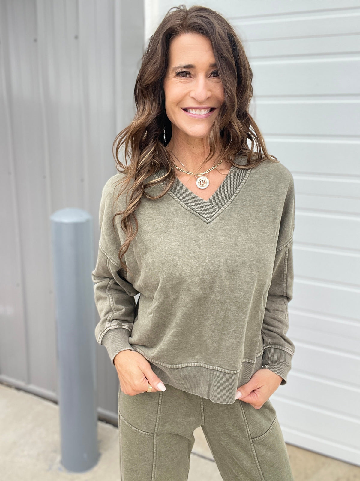 A Million Reasons Why V Neck Comfy Knit Long Sleeve Top In 6 Colors: Olive, Black, Mocha, Blue, Rose, Wine *Final Sale*