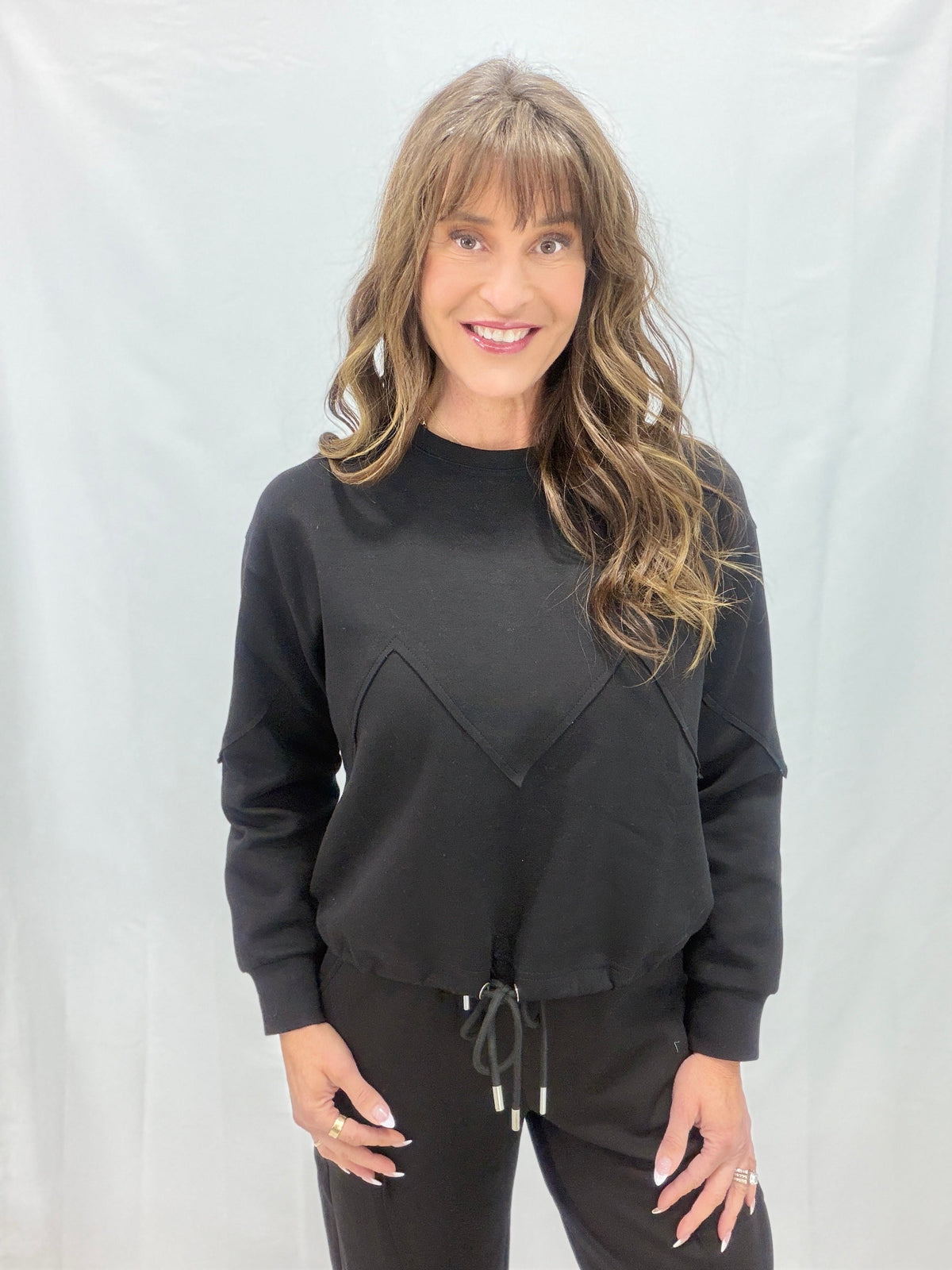Bank It Drawstring Hem Sweatshirt In Black