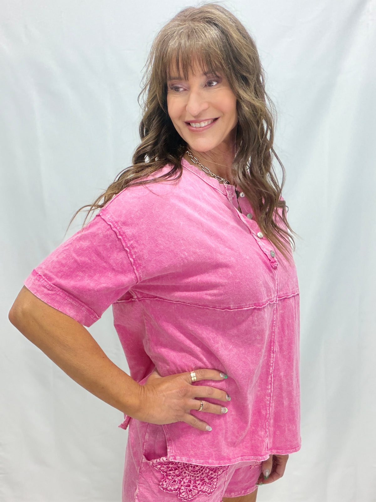 No One Like You Mineral Washed Henley Top In 4 Colors