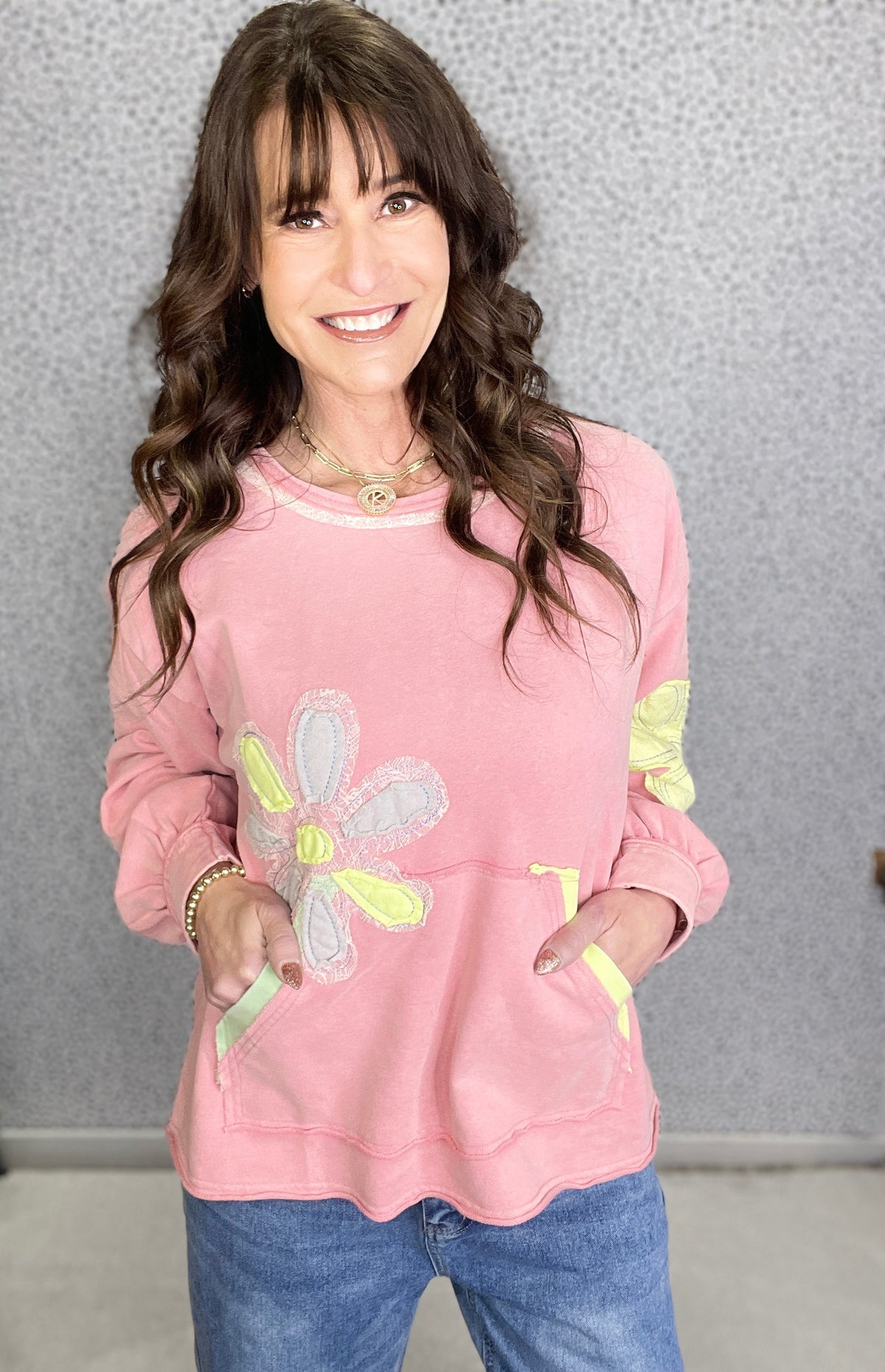 So Full Of Joy Flower Patch Terry Pullover In 3 Colors