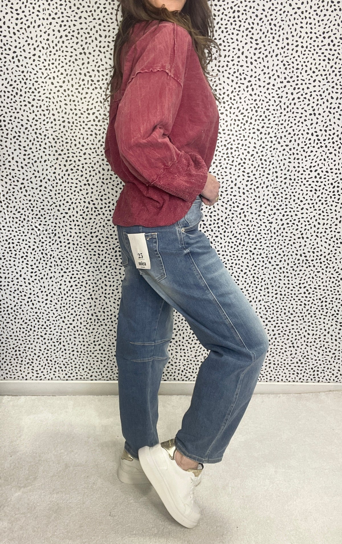 Mica Reba High Rise Non Distressed Barrel Jeans In Saphire 233