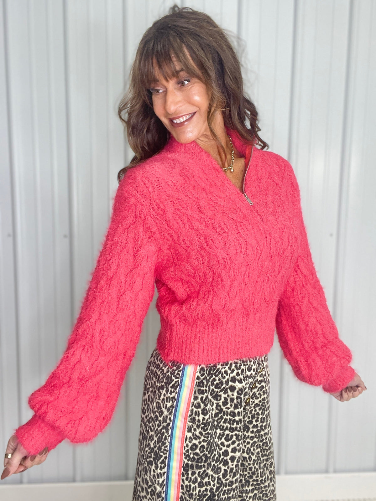 POL Snug Statement Half Zip Sweater In Coral *Final Sale*