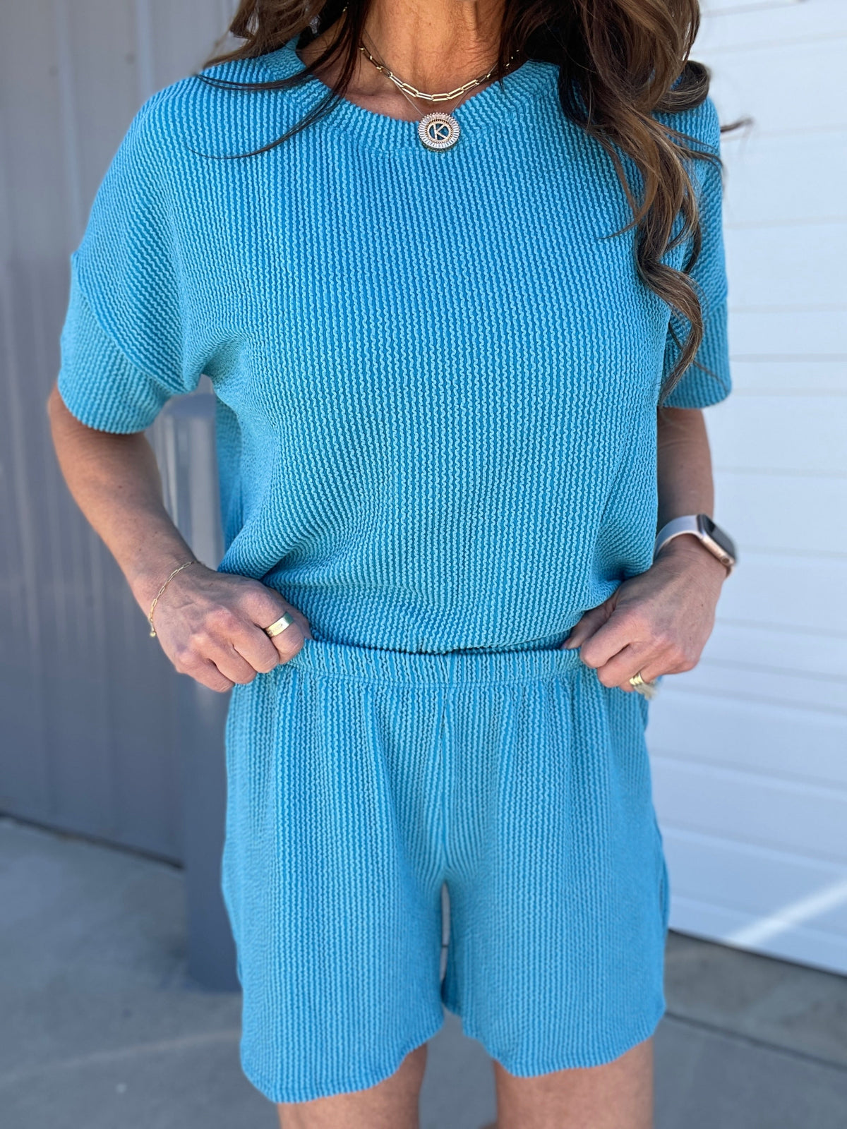 Blossom And Blooming Ribbed 2 Piece Shorts and Short Sleeve Set In 2 Colors *Final Sale*