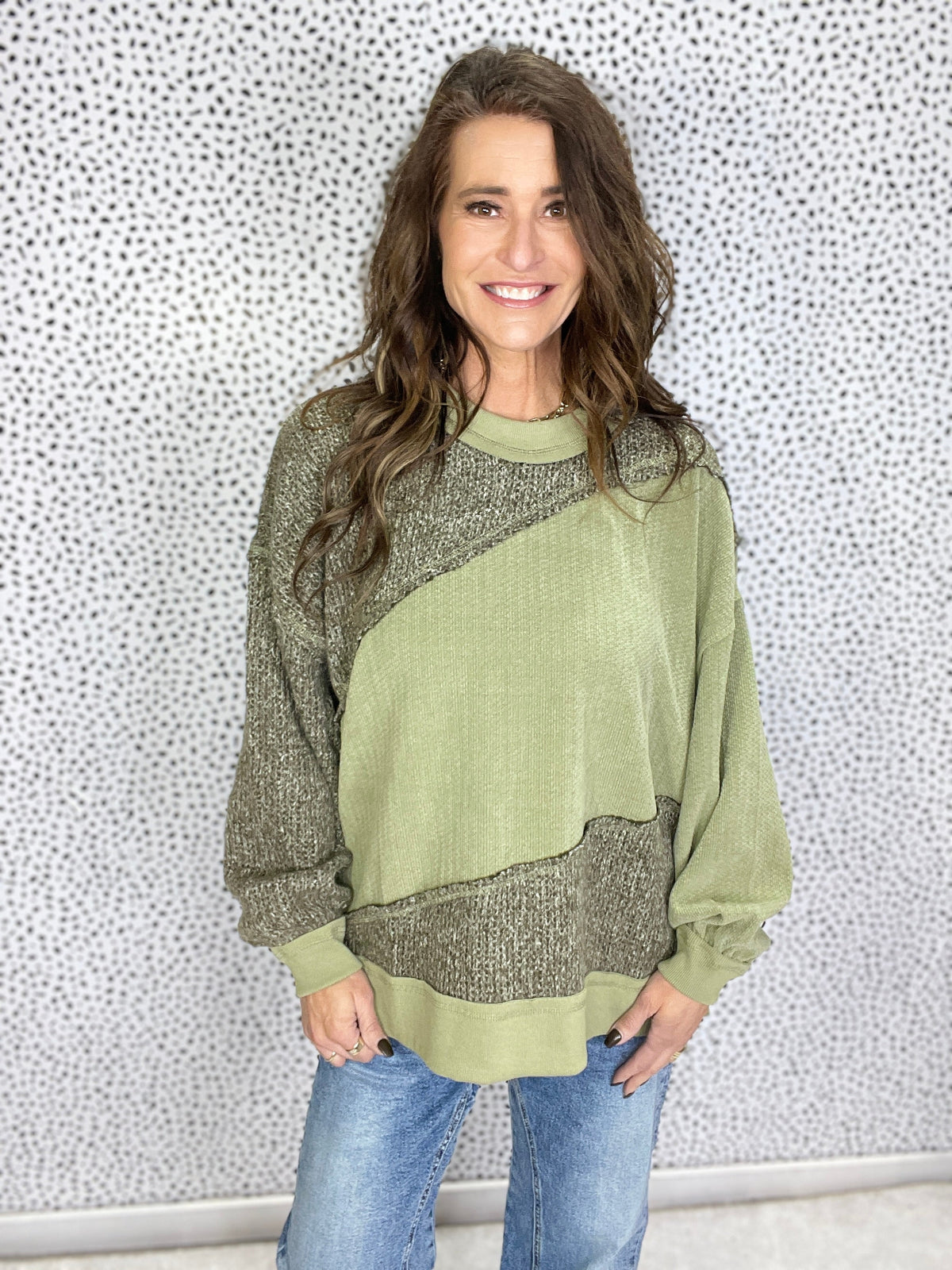 Oli & Hali What We Had Mix Sweater Knit Top In 2 Colors