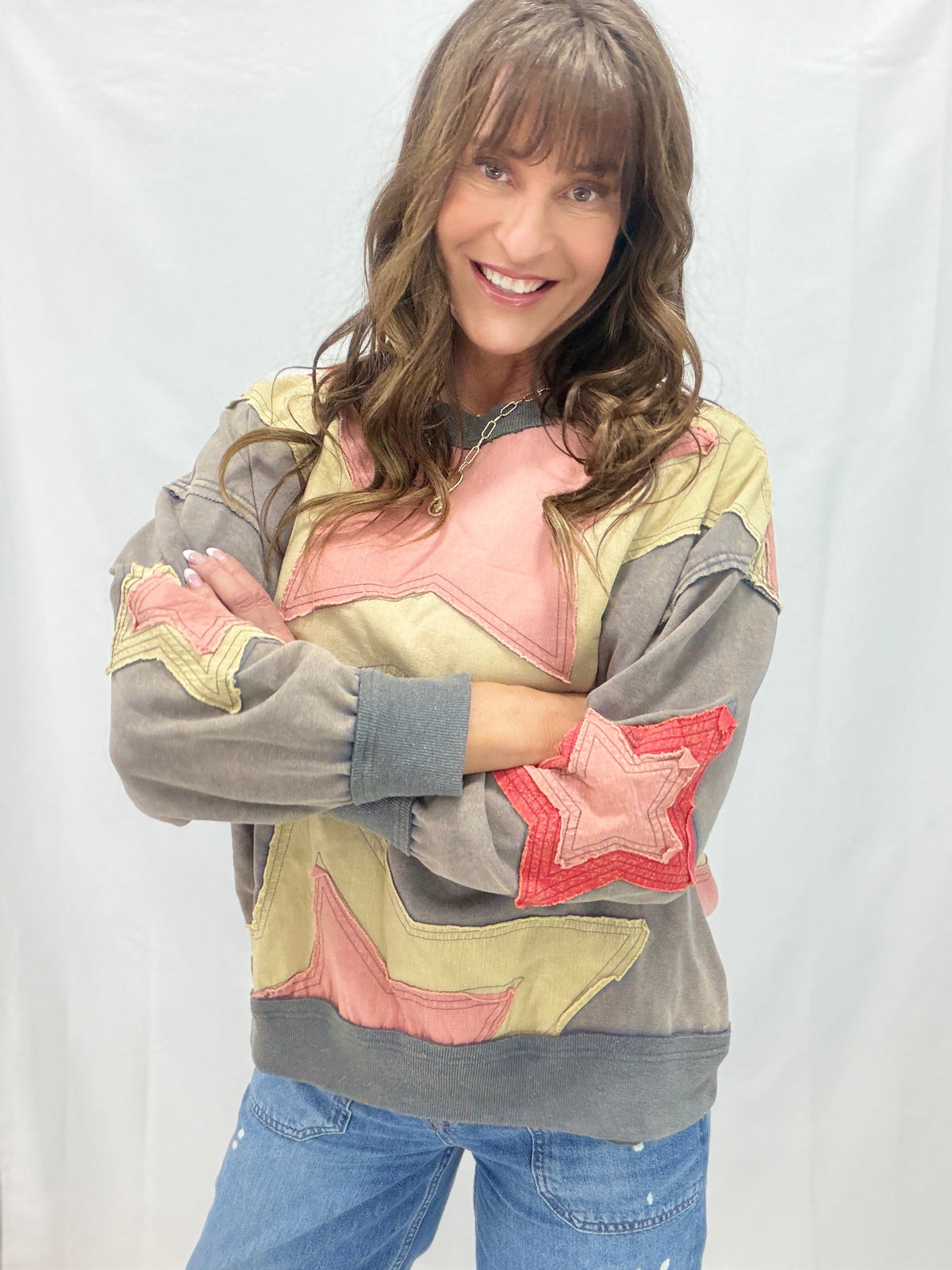 Oli & Hali Now Or Never Washed Star Patch Pullover Top In 2 Colors