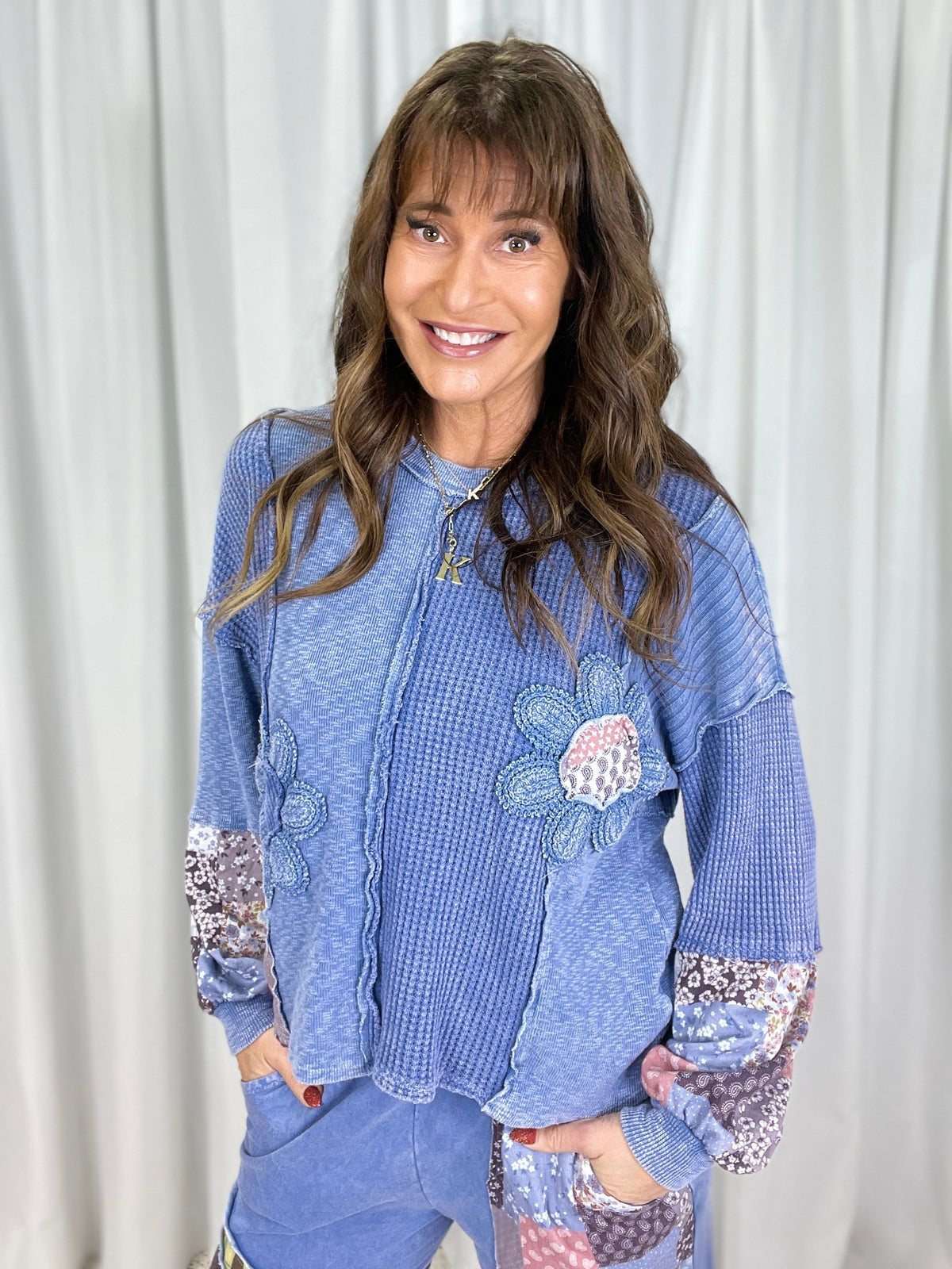 Indigo Bloom Patchwork Top In 4 Colors