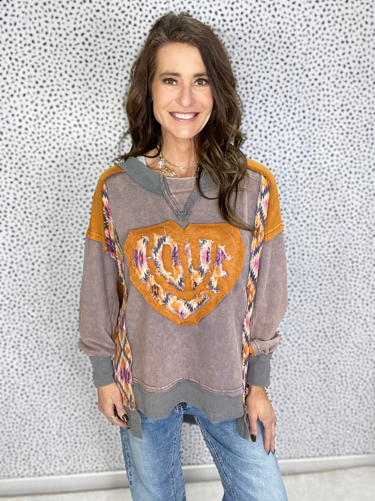 Oli & Hali All Heart And Love Washed Top In Slate