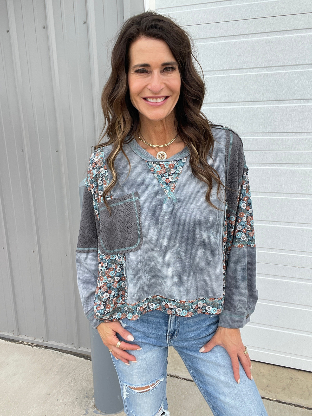 Pol Floral Paradise Accent Knit Crewneck In 4 Colors