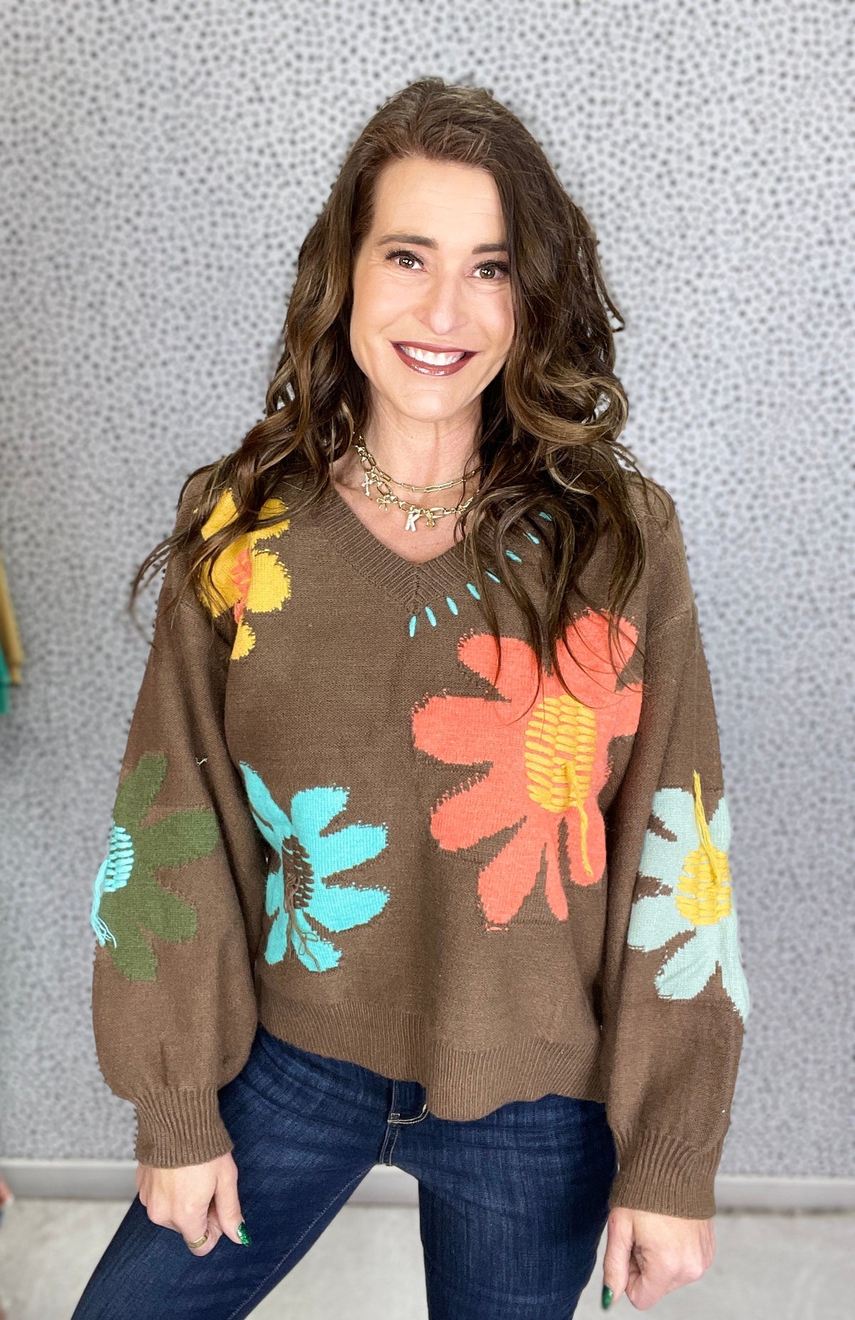 POL Groovy Bloom Balloon Sleeve Floral Sweater In 2 Colors *Final Sale*