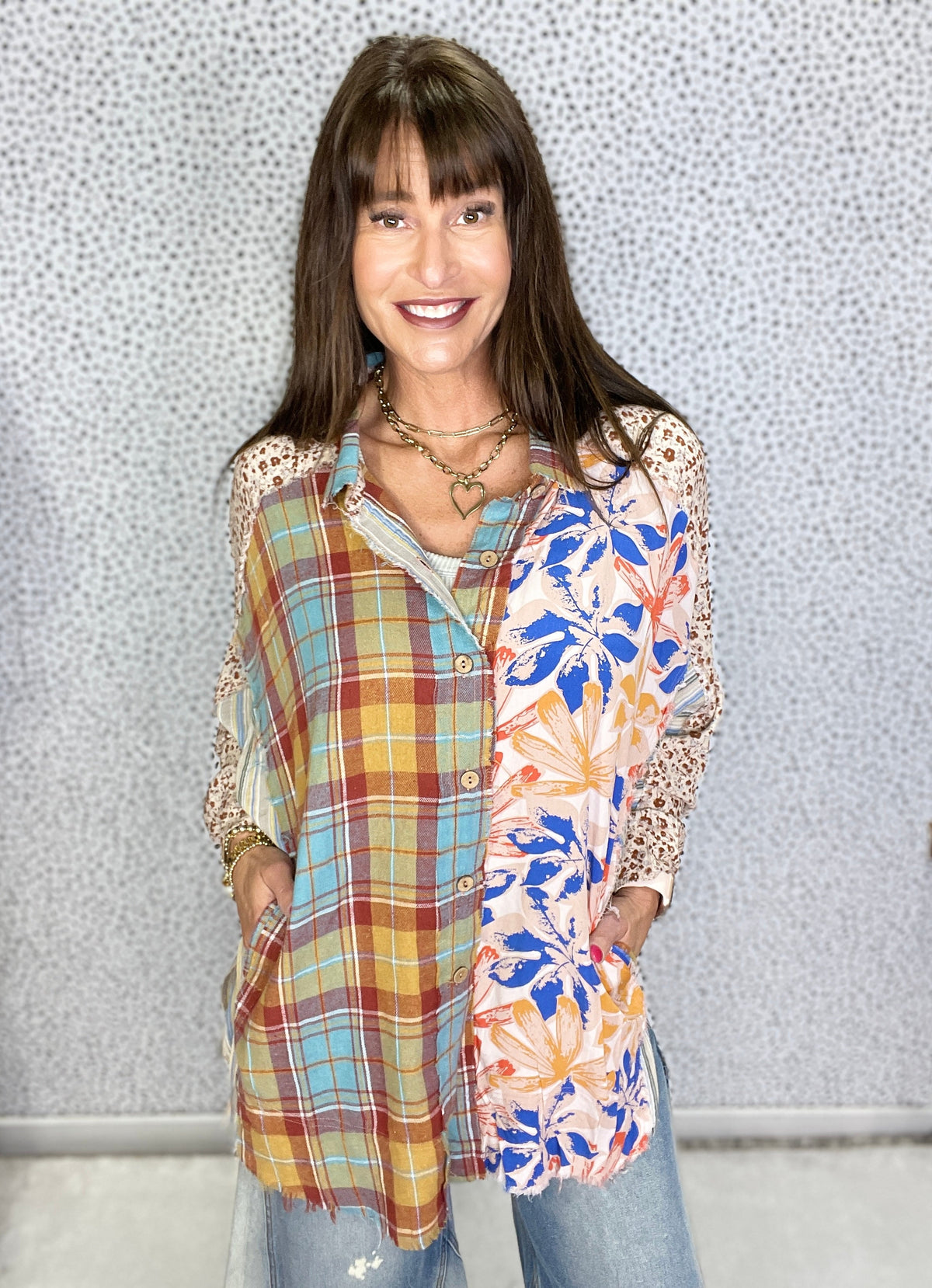 Oli & Hali Afterglow Washed Print Mix Button Down Top In 2 Colors *Final Sale*