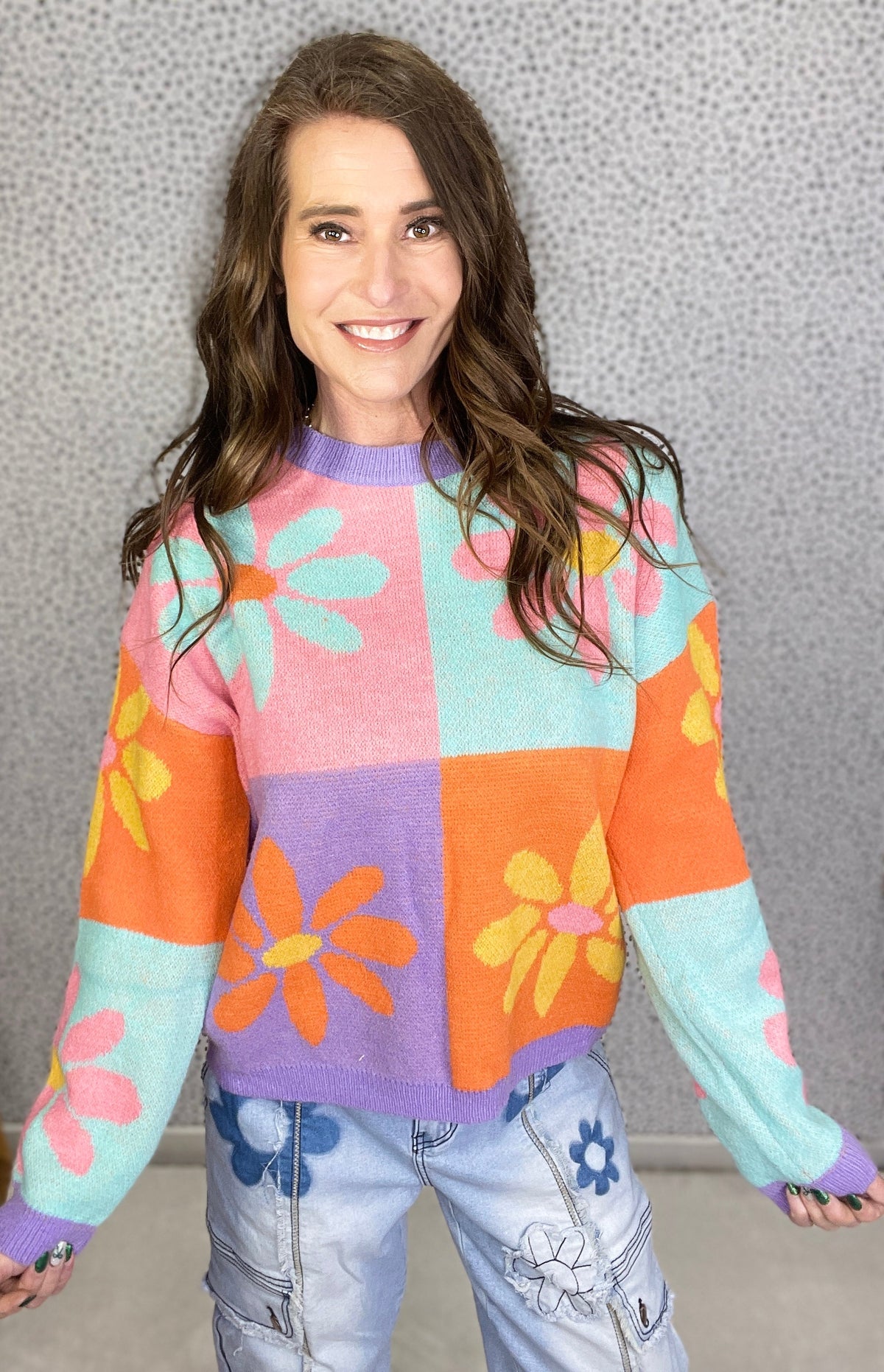 Happy Girl Flower Color Block Sweater In 3 Colors *Final Sale*