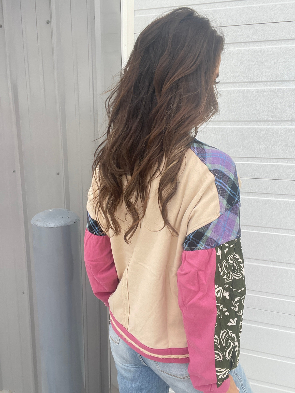 So Flowerful Flower Patch Knit Crew Neck Top In Beige