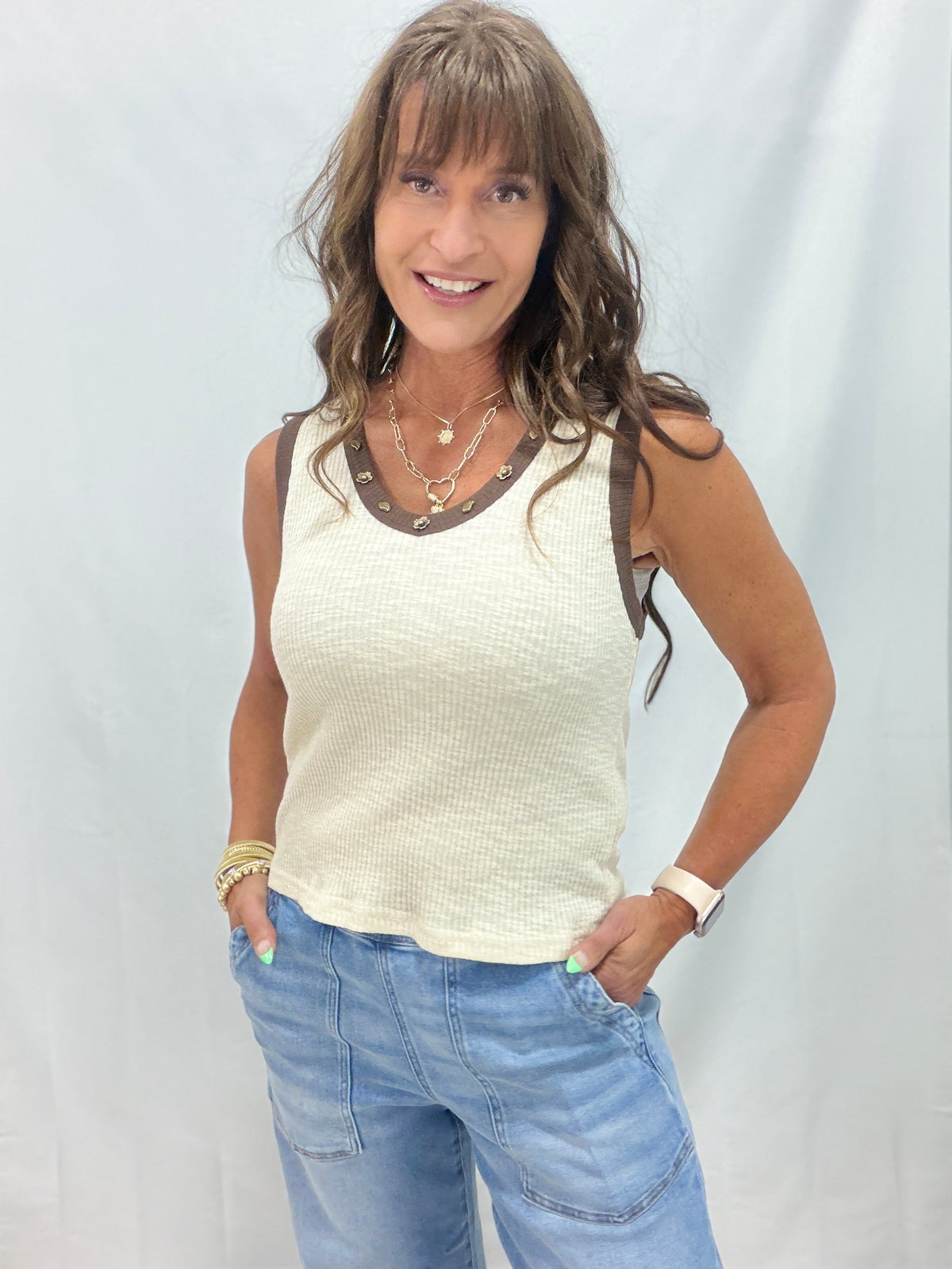 POL Roll Down The Windows V-Neck Tank Top In 2 Colors