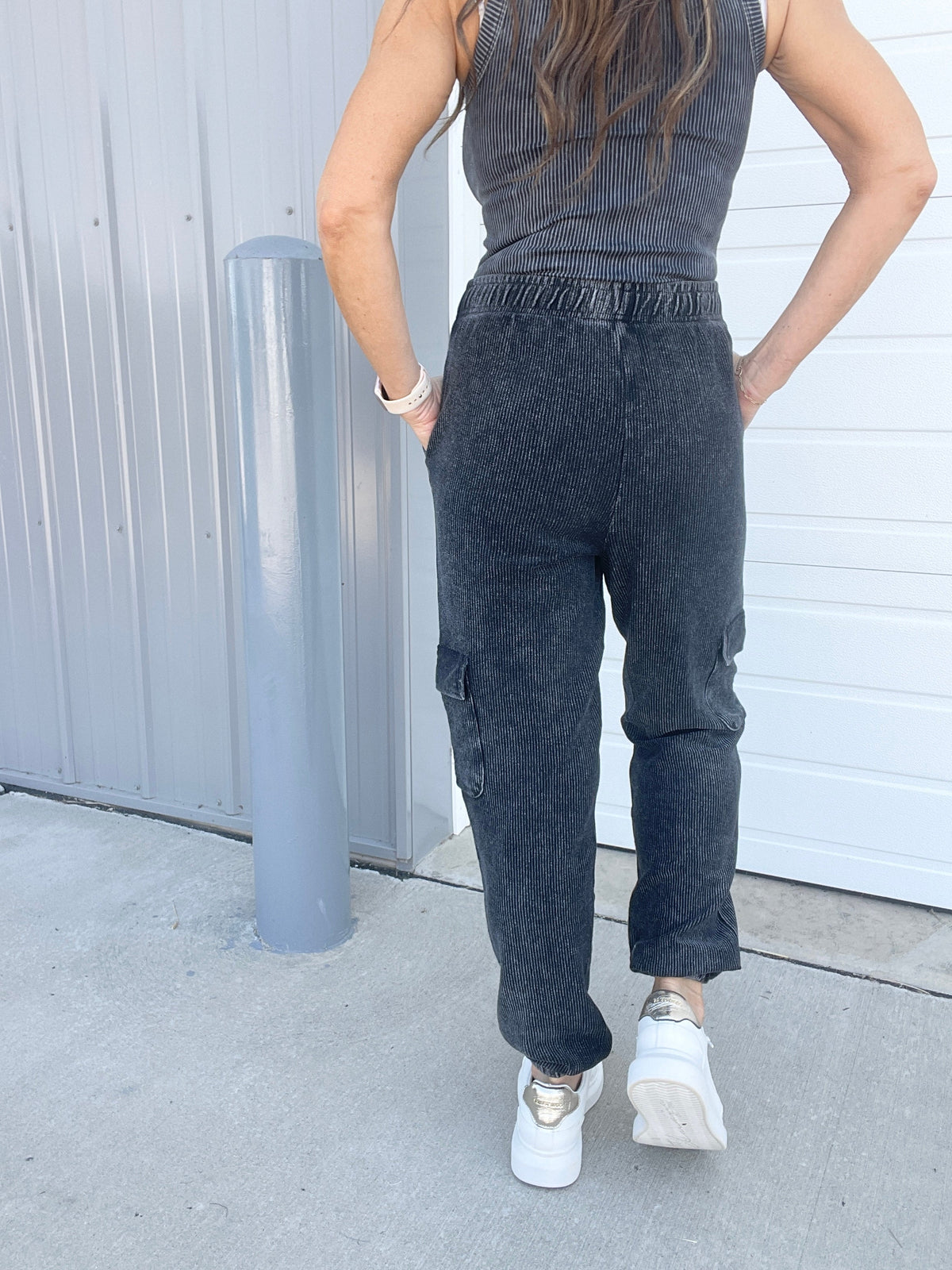 Corded Snow Washed Relaxed Jogger In 3 Colors: Black, Light Mocha, Light Purple