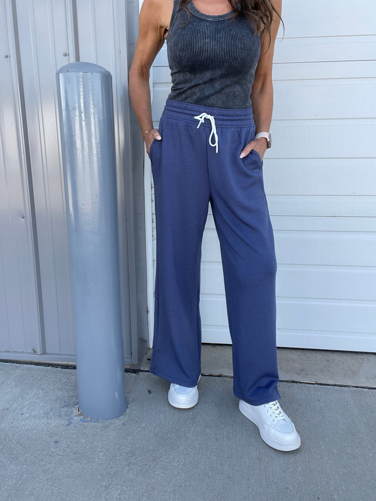 On Top Of It Scuba Drawstring Pants In 4 Colors: Black, Indigo, Beige, Blue Grey *Final Sale*