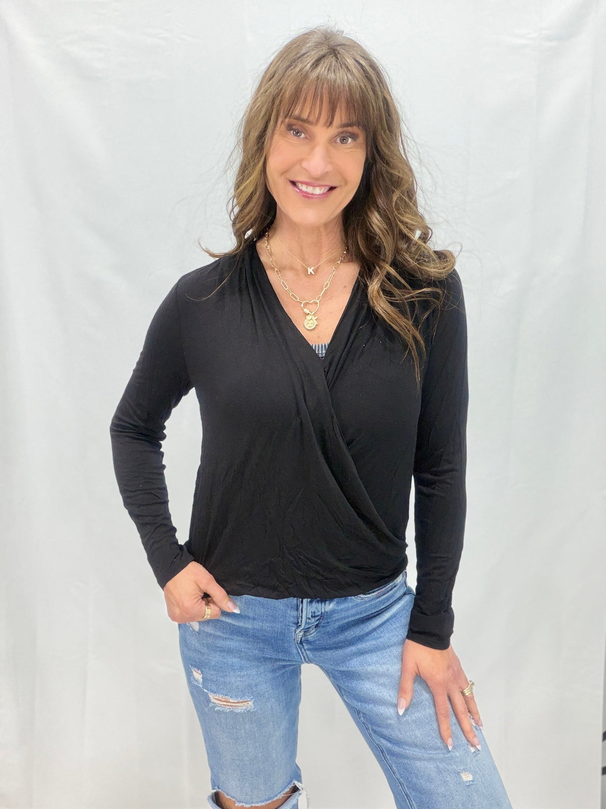 Cross Over Delight Bloused Hem Top in Black *Final Sale*