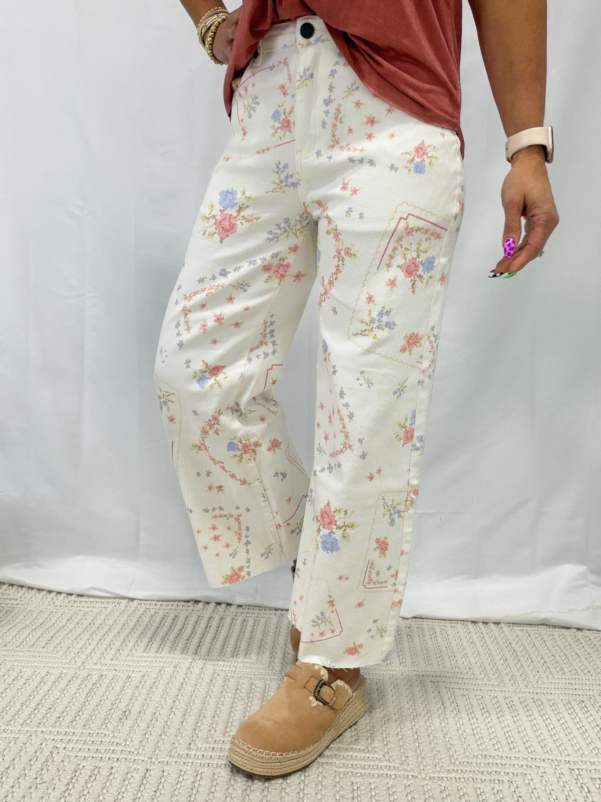 Heirloom Bloom Enzyme Washed Twill Pants In White