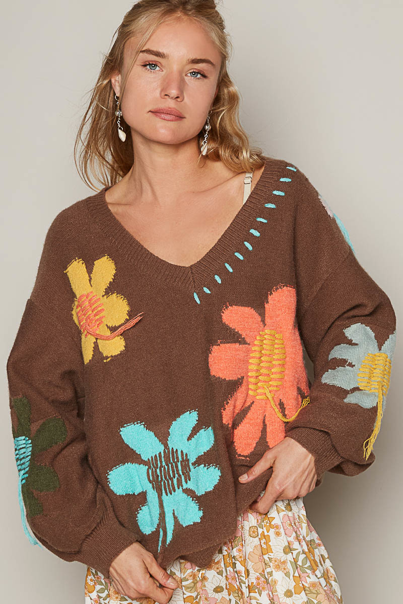 POL Groovy Bloom Balloon Sleeve Floral Sweater In 2 Colors *Final Sale*