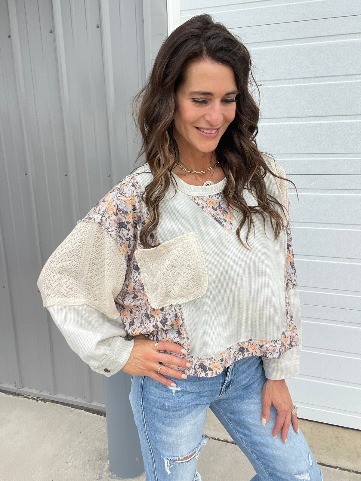 Pol Floral Paradise Accent Knit Crewneck In 4 Colors