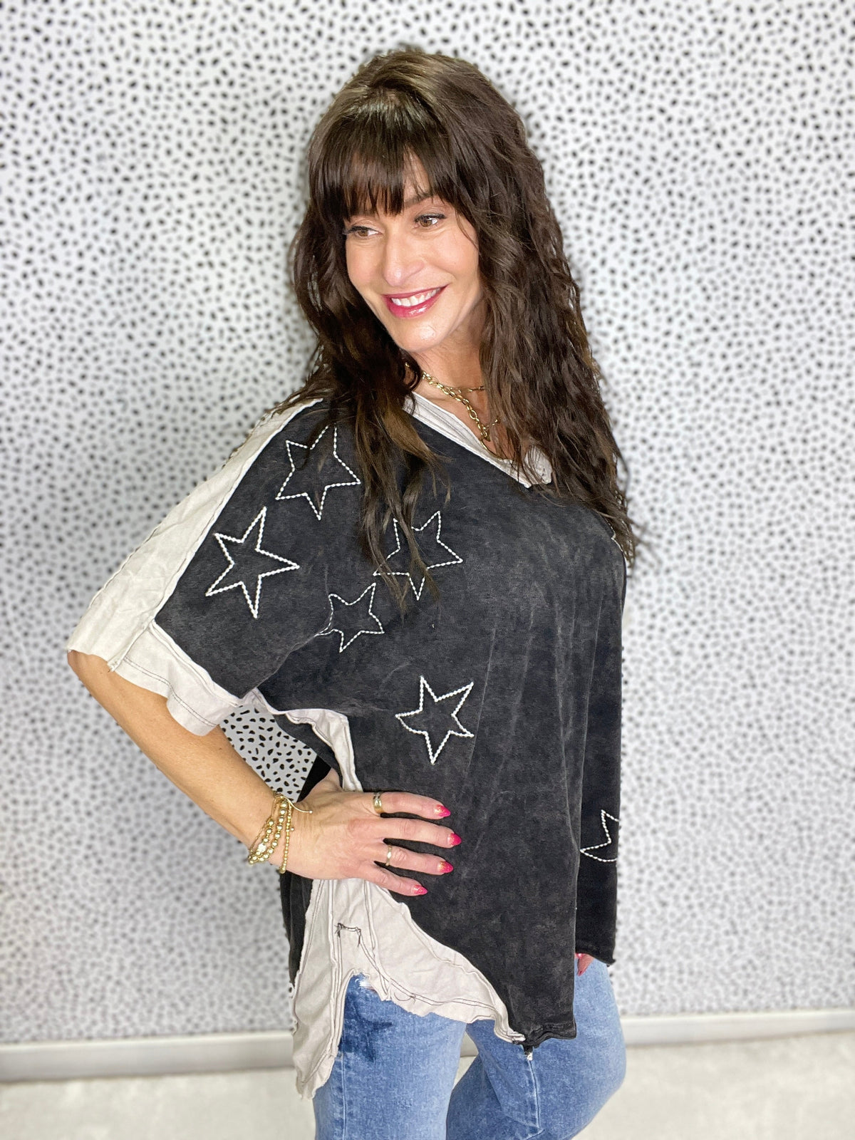 You Make A Wish Mineral Washed V-Neck Star Stitch Tunic In 2 Colors *Final Sale*
