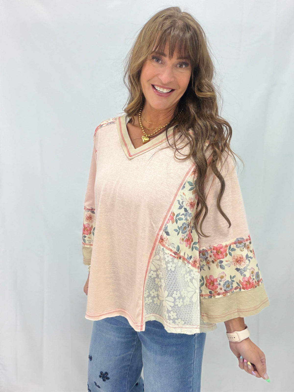 POL Bloomline Stitch V-Neck Top