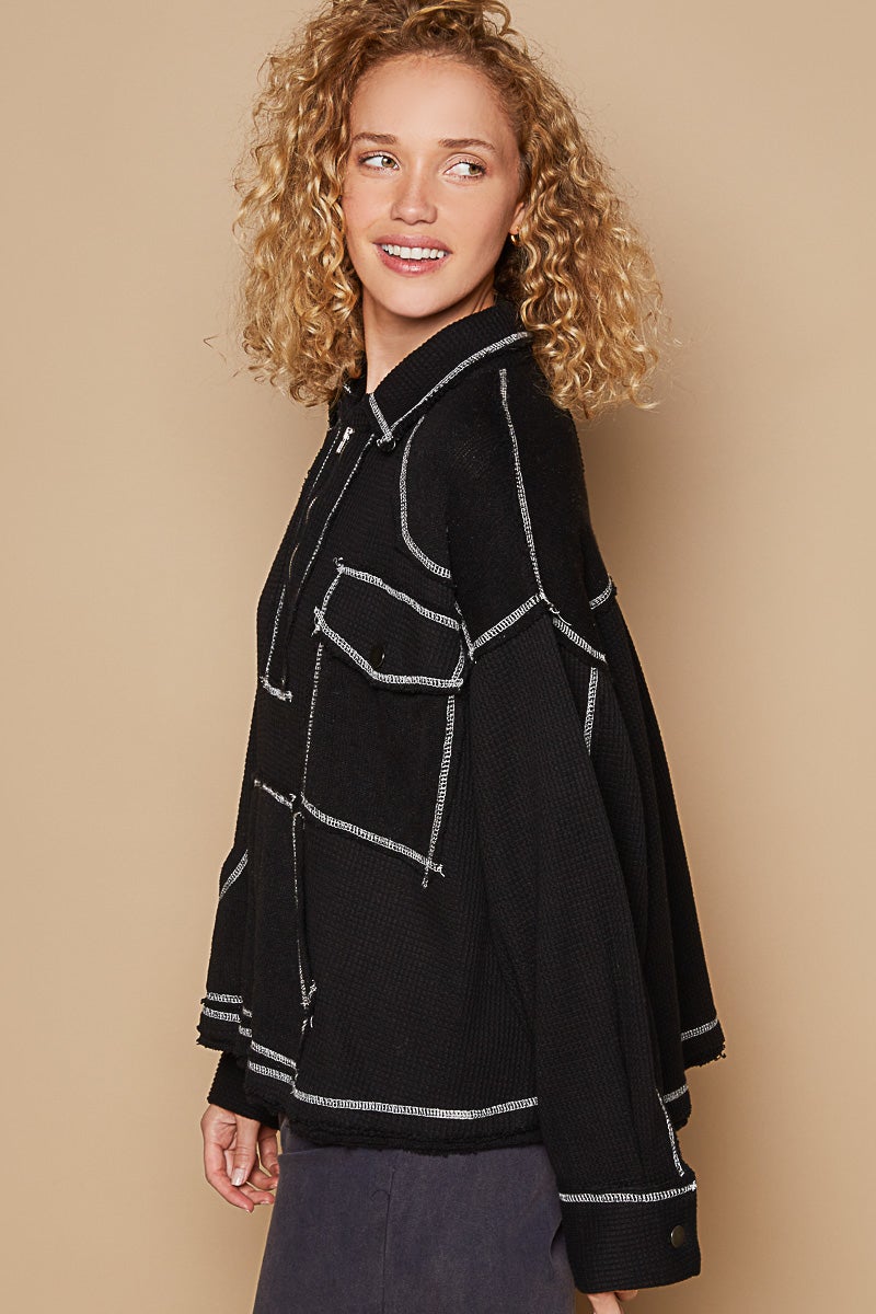 POL Moving Forward Long Sleeve Thermal Knit Front Zip Top In 3 Colors *Final Sale*