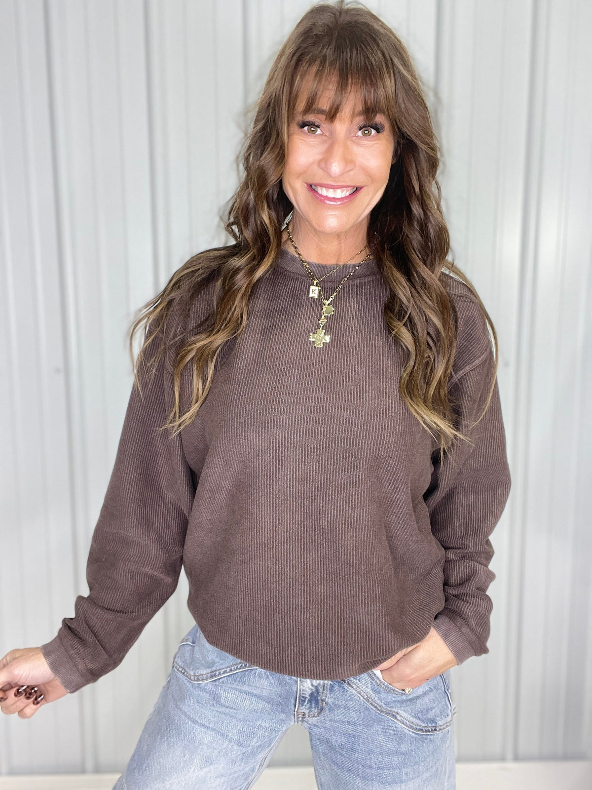 Snow Washed Corded Crewneck in 3 Colors