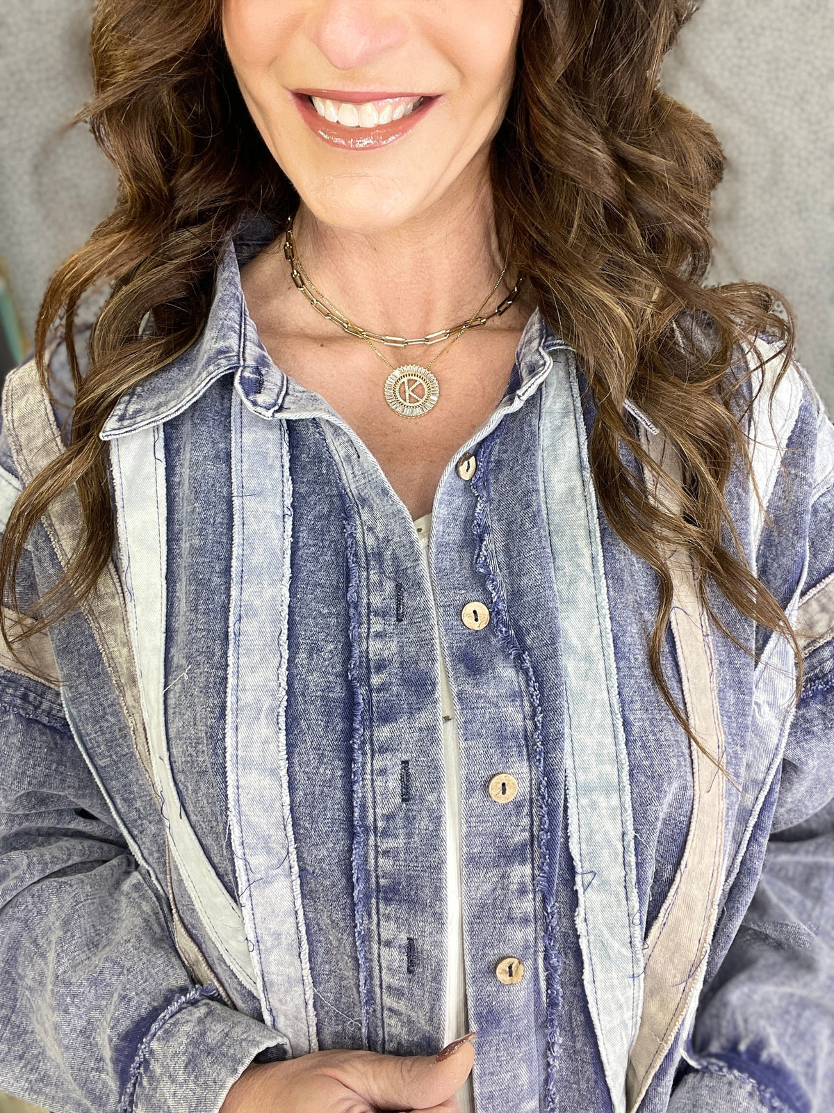 Oli & Hali Steal Your Thunder Stripe Button Down Top In Denim *Final Sale*
