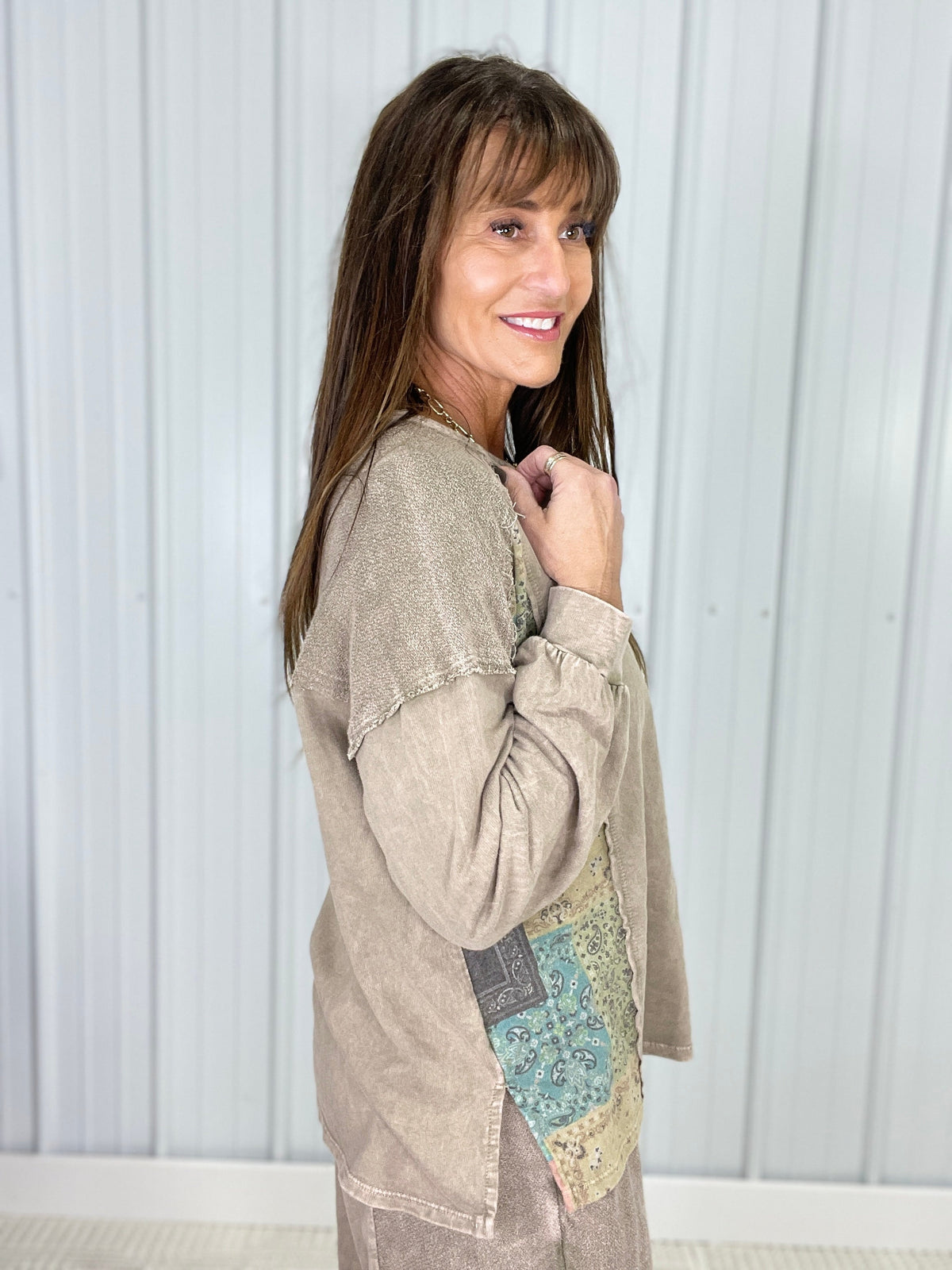 Desert Patchwork Mineral Wash Top In 2 Colors