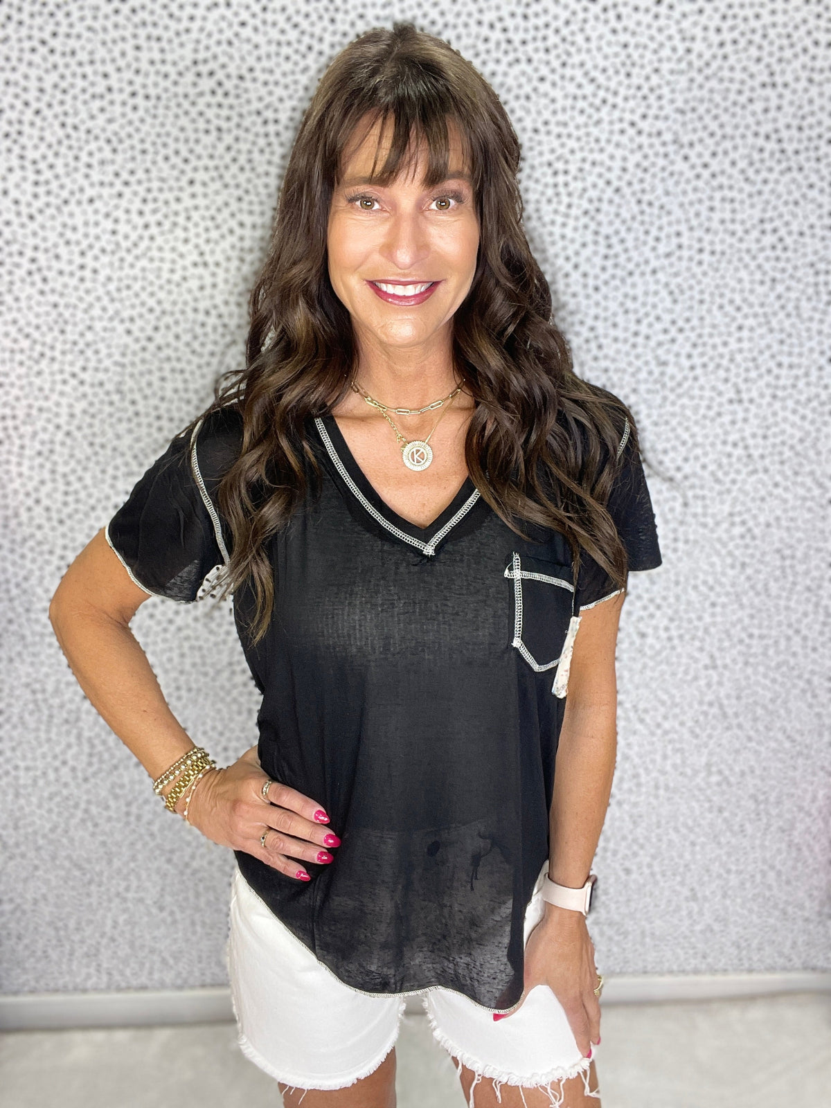 POL Living Free V-Neck Short Sleeve Double Pocket Top In 5 Colors