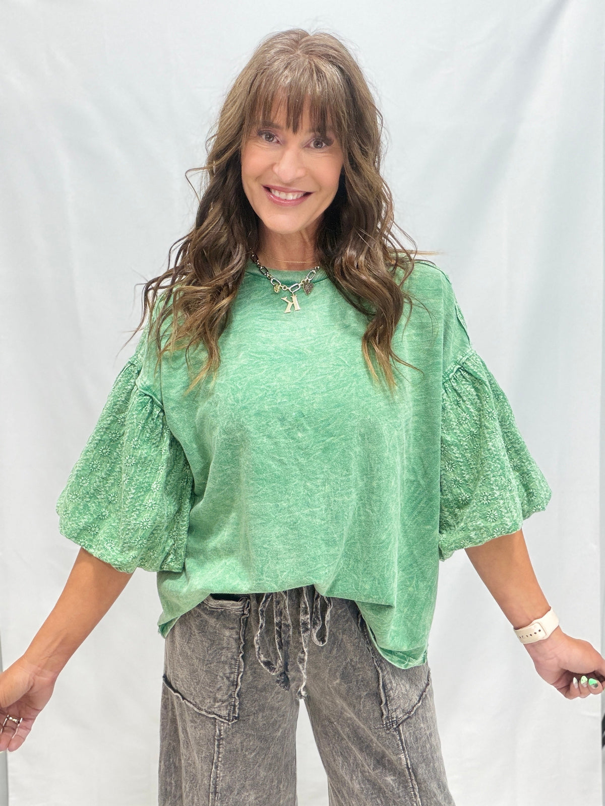Til You Come Back Home Puff Sleeve Accent Top In 2 Colors