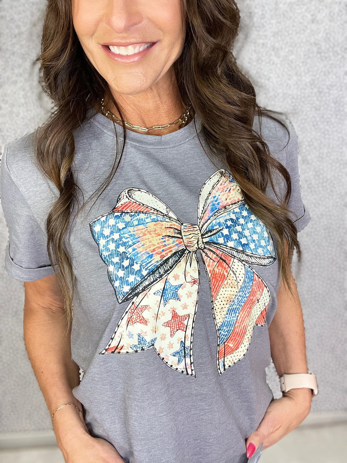 Gracie P Patriotic Charm Bow Graphic Tee