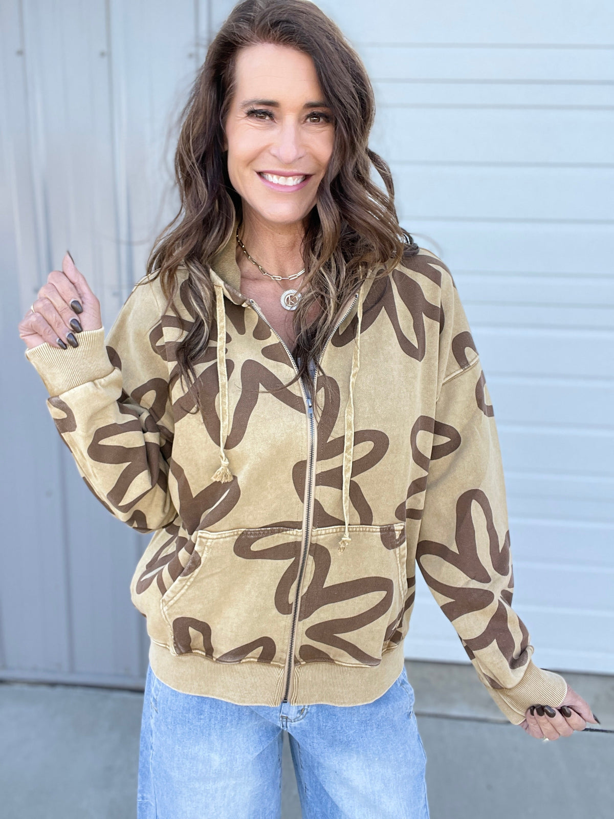 The Perfect Flower Print Zip Up Hoodie In 2 Colors