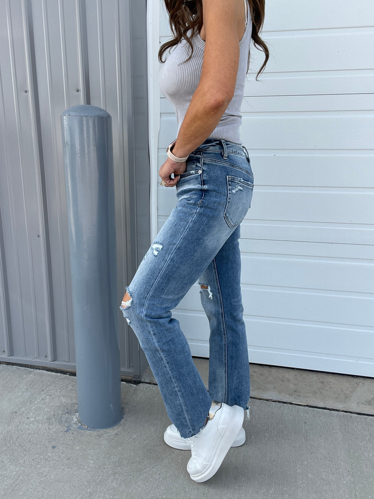Mica Brynn High Rise Straight Leg Hidden Button Fly Jeans 027 In Medium
