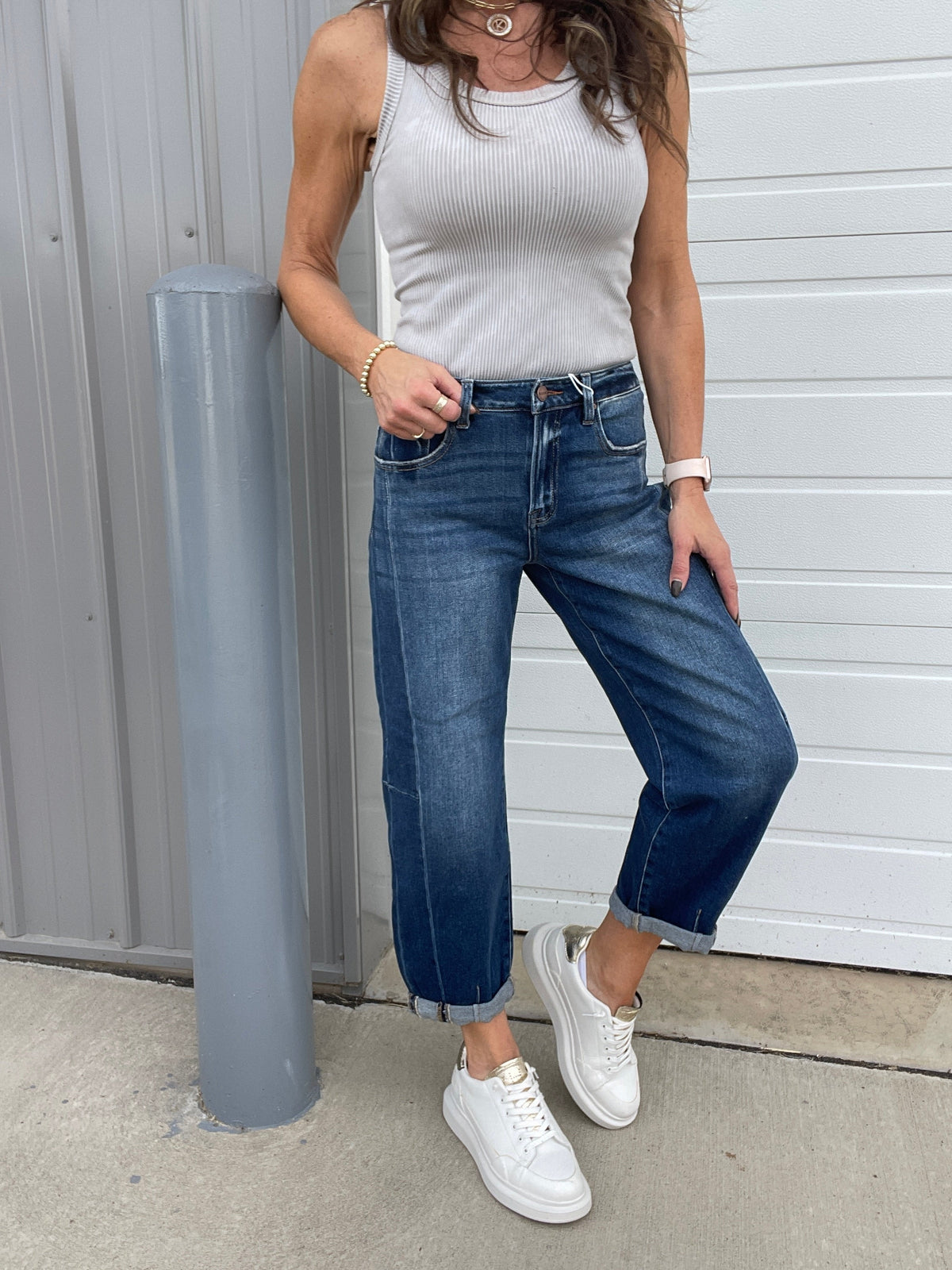 Risen Katelyn Slimming Seamed Barrel Jeans 933 In Dark & Medium