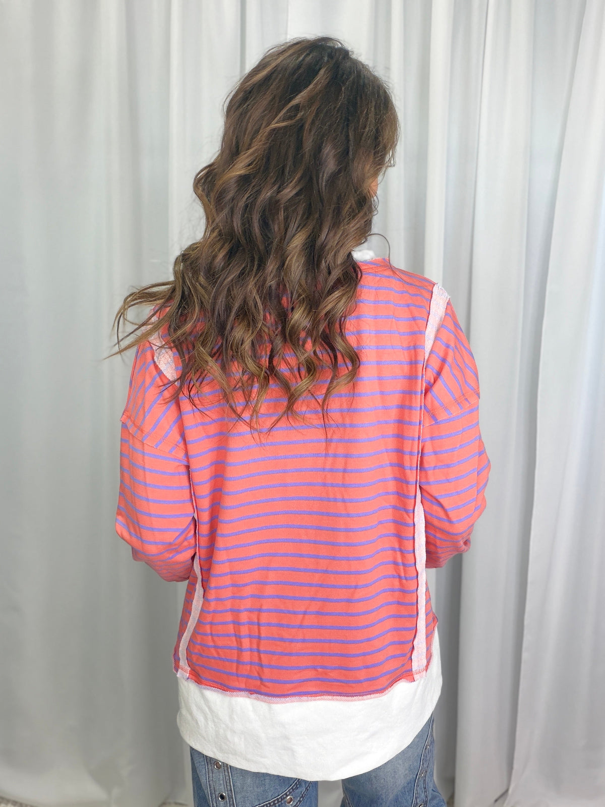 Take It On Long Sleeve Striped Knit Top In Coral *Final Sale*