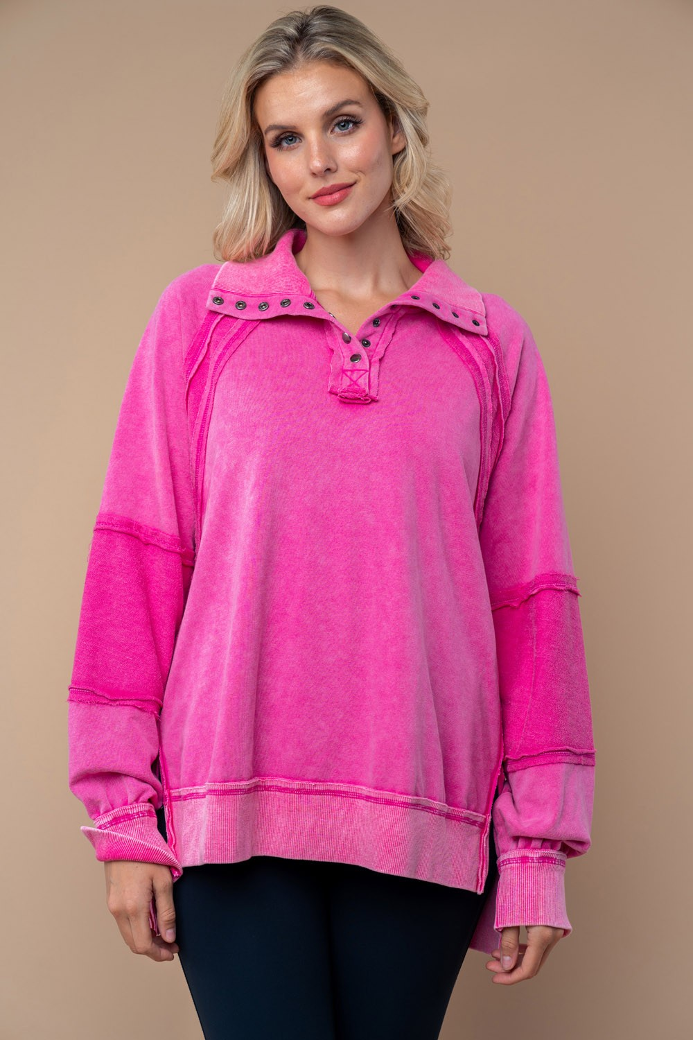 Moment In Time Long Sleeve Solid Knit Top In Magenta *Final Sale*