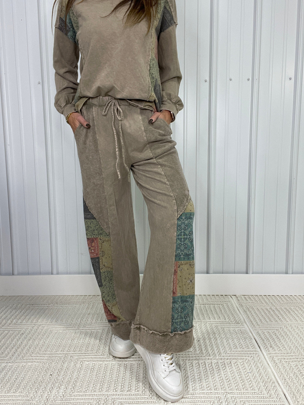Patchwork Journey Wide Leg Pants in 2 Colors