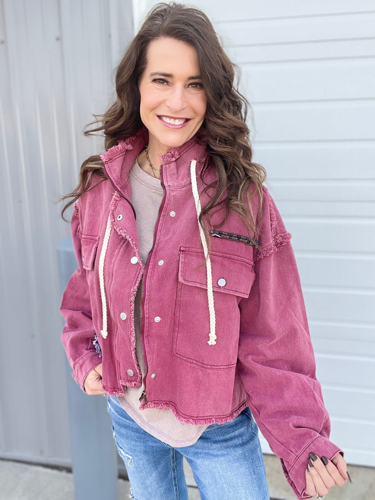 POL Be The One High Neck Twill Jacket In Burgundy *Final Sale*