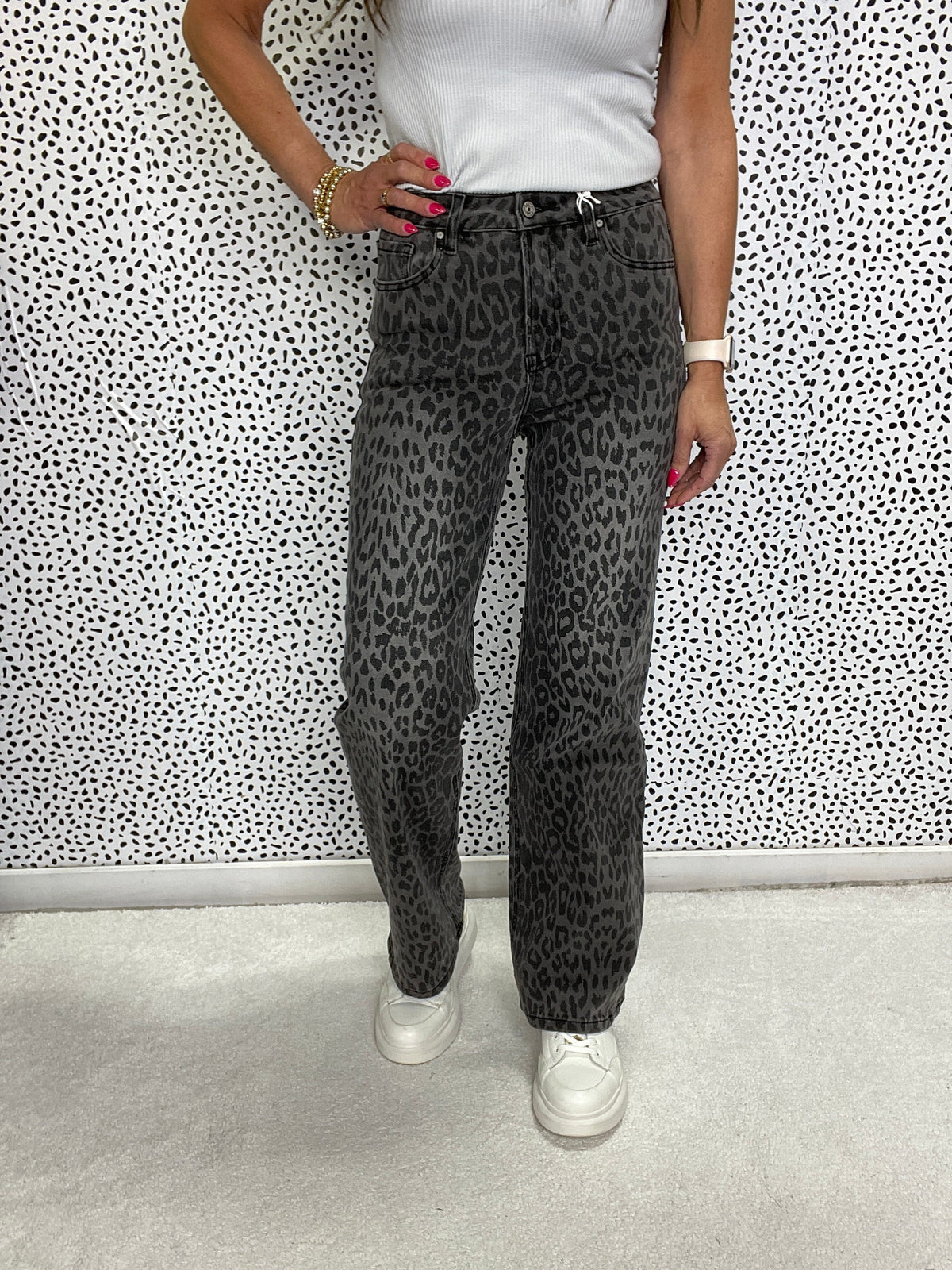 Leia High Rise Leopard Print Wide Leg Jeans 214 In Black