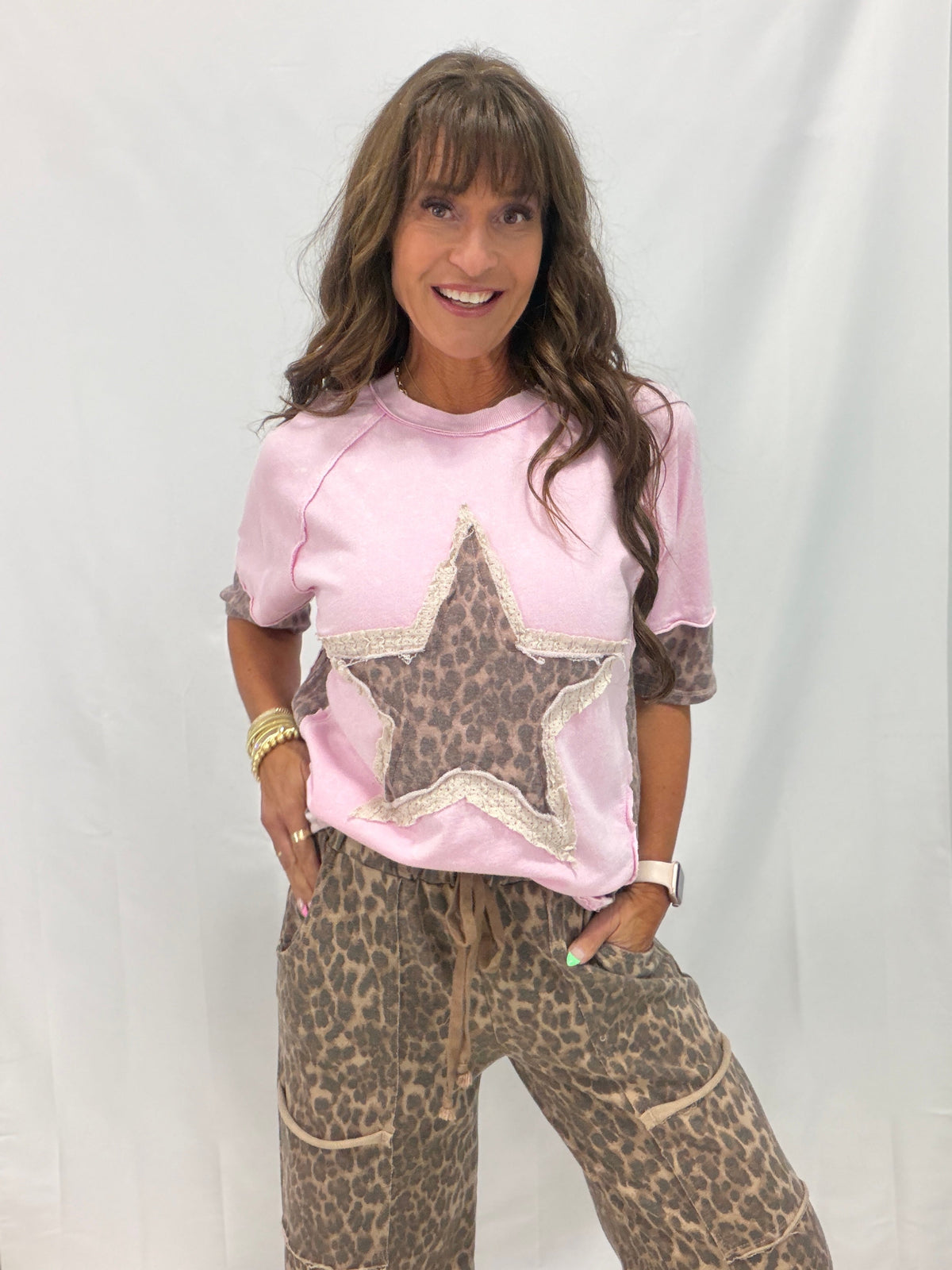 Wild Star Leopard Patch Tee In 5 Colors