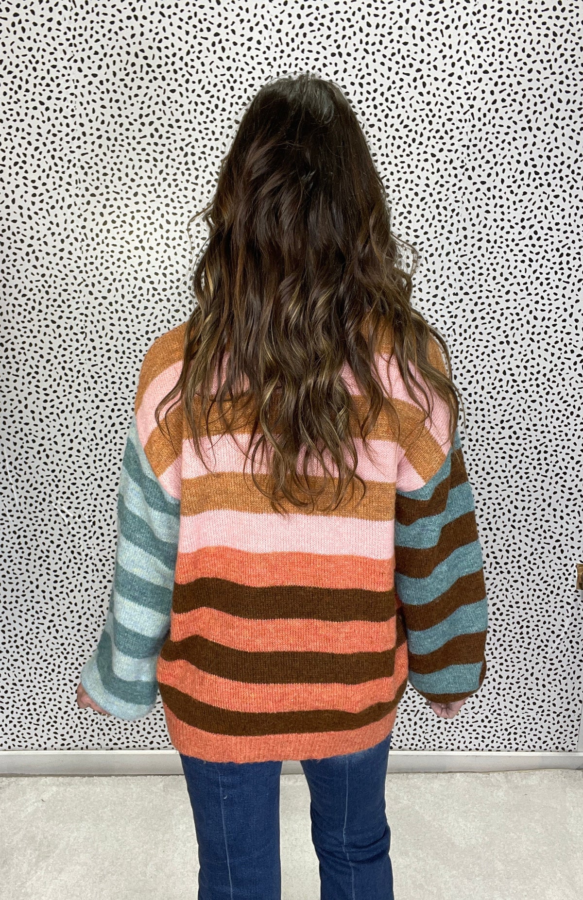 Desert Sunset Stripe Mix Knit Sweater In Pink Brown *Final Sale*