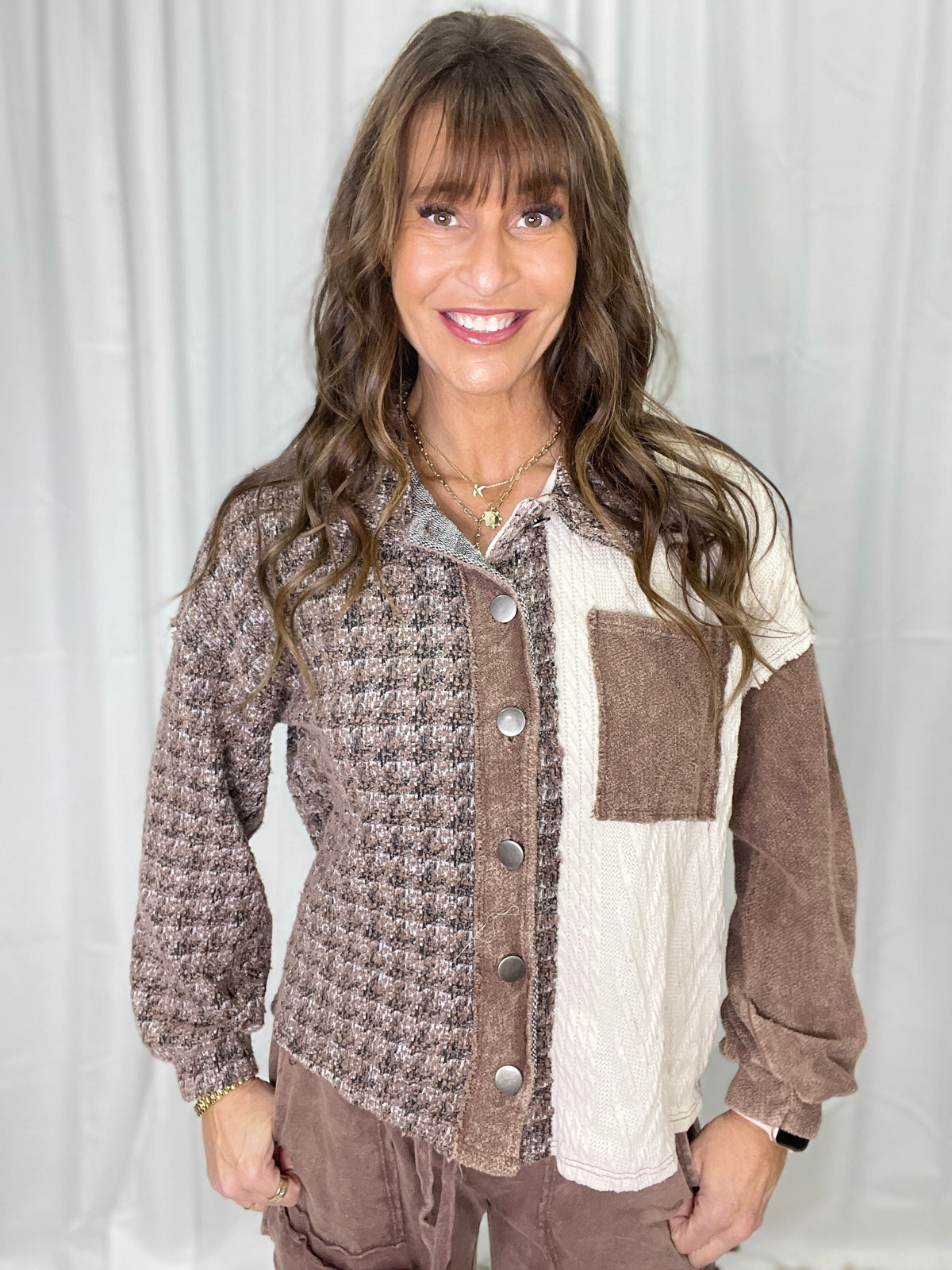 Split Ridge Patchwork Shacket In 2 Colors *Final Sale*